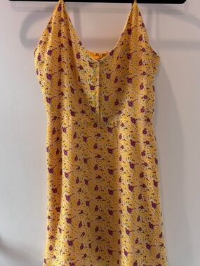 Yellow Floral Button-Front Slip Dress